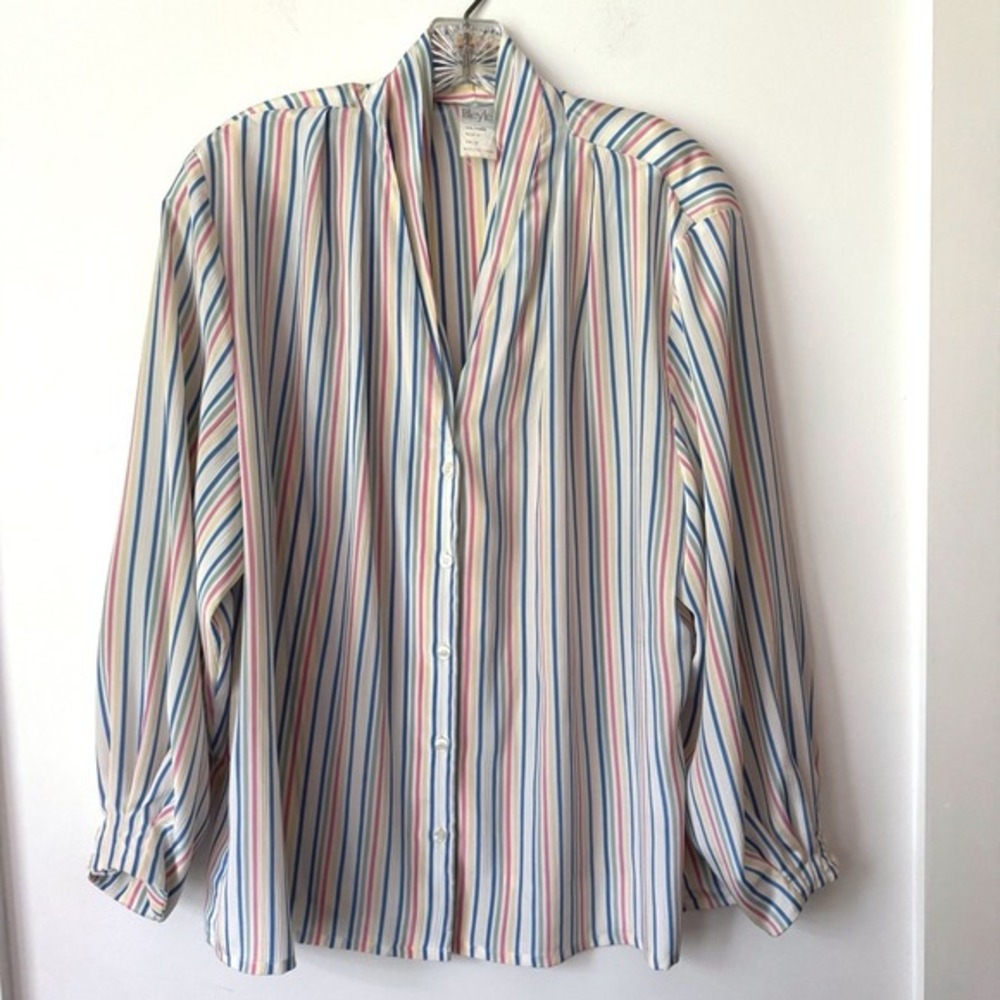 Vintage‎ Bleyle Rainbow Stripe Secretary Blouse Size 18 Maximalist 70s Fun Retro